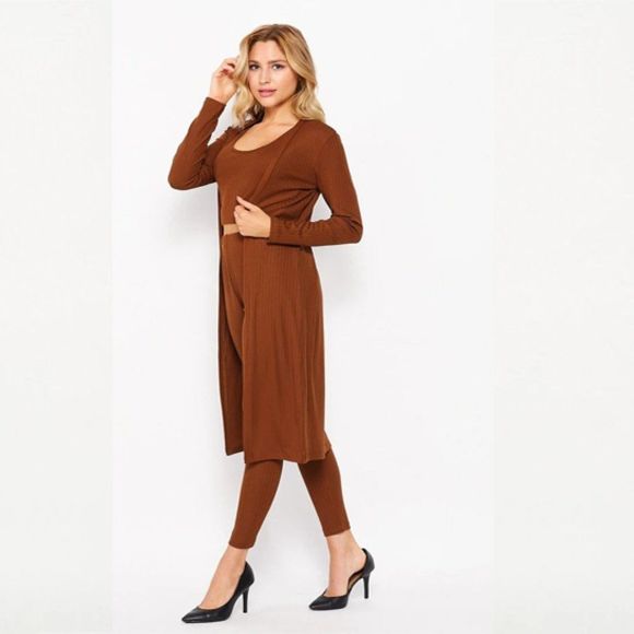 COPY - Luxe Feel 3 Piece Set - Three Piece Set - Cardigan Set - Duster - Knit P… - Picture 2 of 3